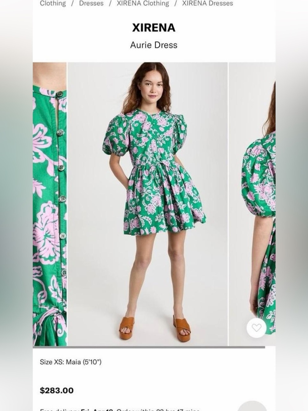 XiRENA Aurie Floral Puff-Sleeve Mini Dress - Green & Pink - XS